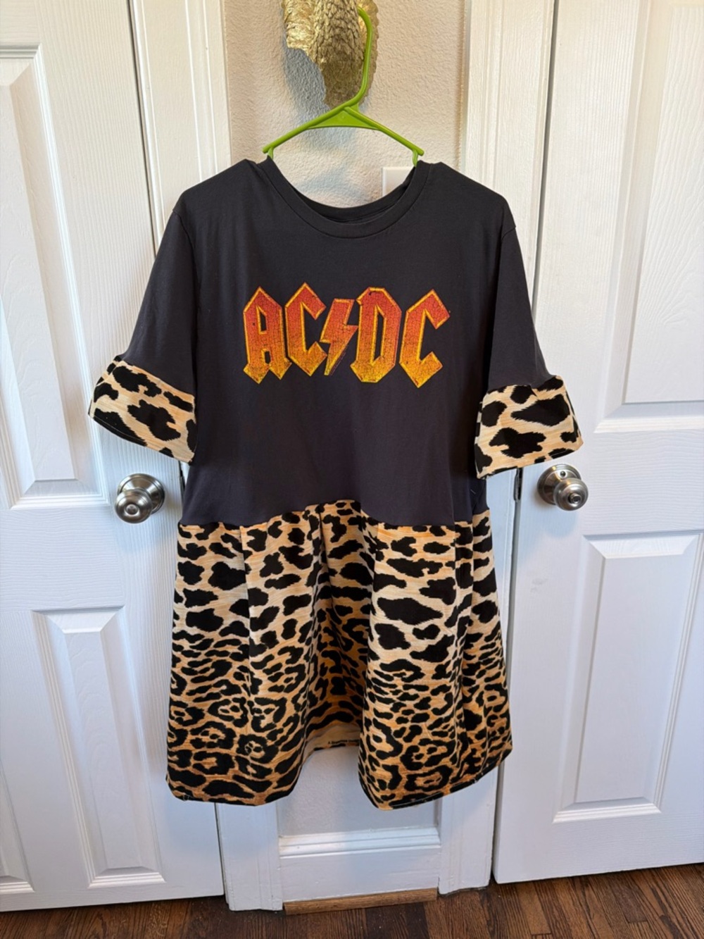 AC/DC Black Tee Dress with Leopard Print